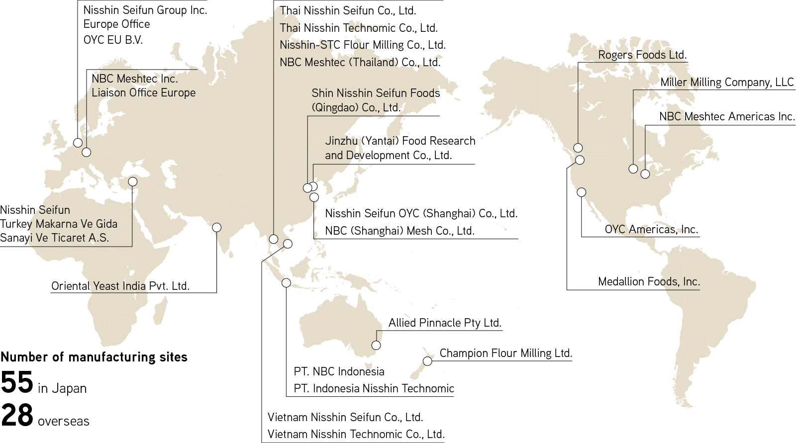 World map with overseas offices