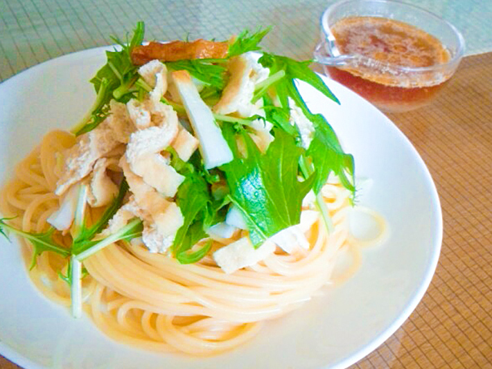 冷製　お揚げと水菜の和風パスタ